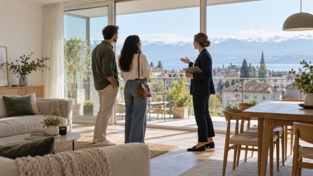 Visite d’un appartement locatif lumineux à Lausanne avec une gérante immobilière